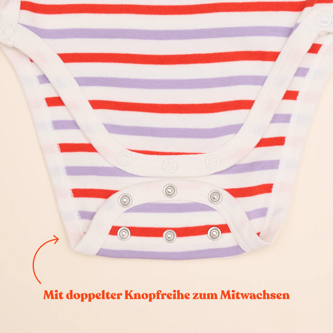 Baby Body Gestreift aus Bio-Baumwolle in Lila/Rot/Weiß - Image 3
