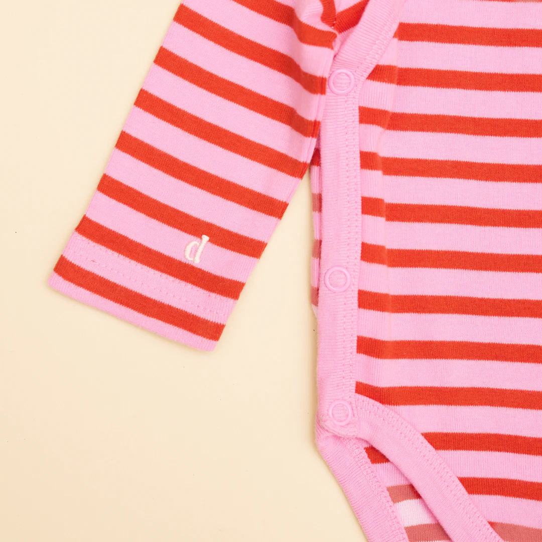 Baby Body Gestreift aus Bio-Baumwolle in Pink/Rot - Image 8