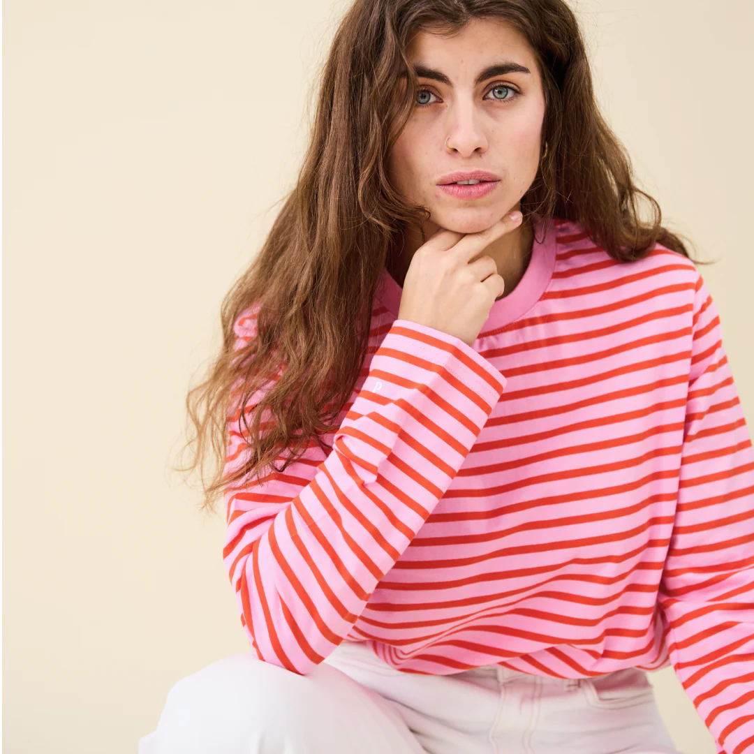 Langarmshirt Gestreift aus Bio-Baumwolle in Pink/Rot - Image 4