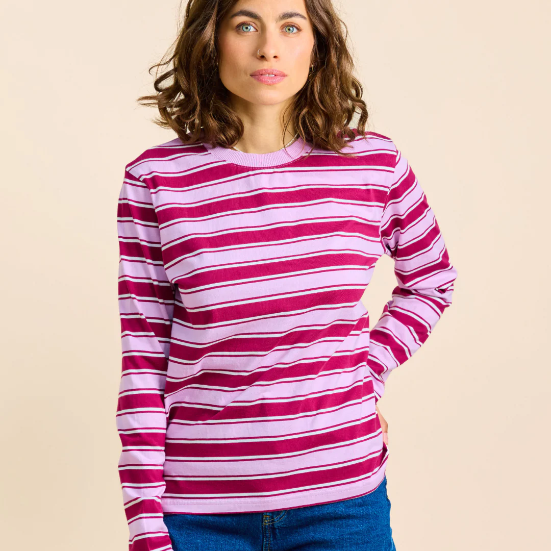 Langarmshirt Gestreift aus Bio-Baumwolle in Aubergine/Pink - Image 4