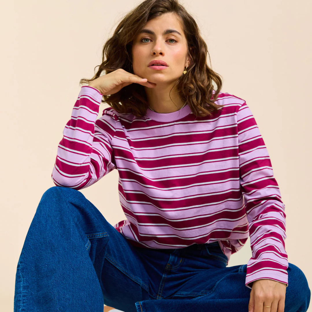 Langarmshirt Gestreift aus Bio-Baumwolle in Aubergine/Pink - Image 7