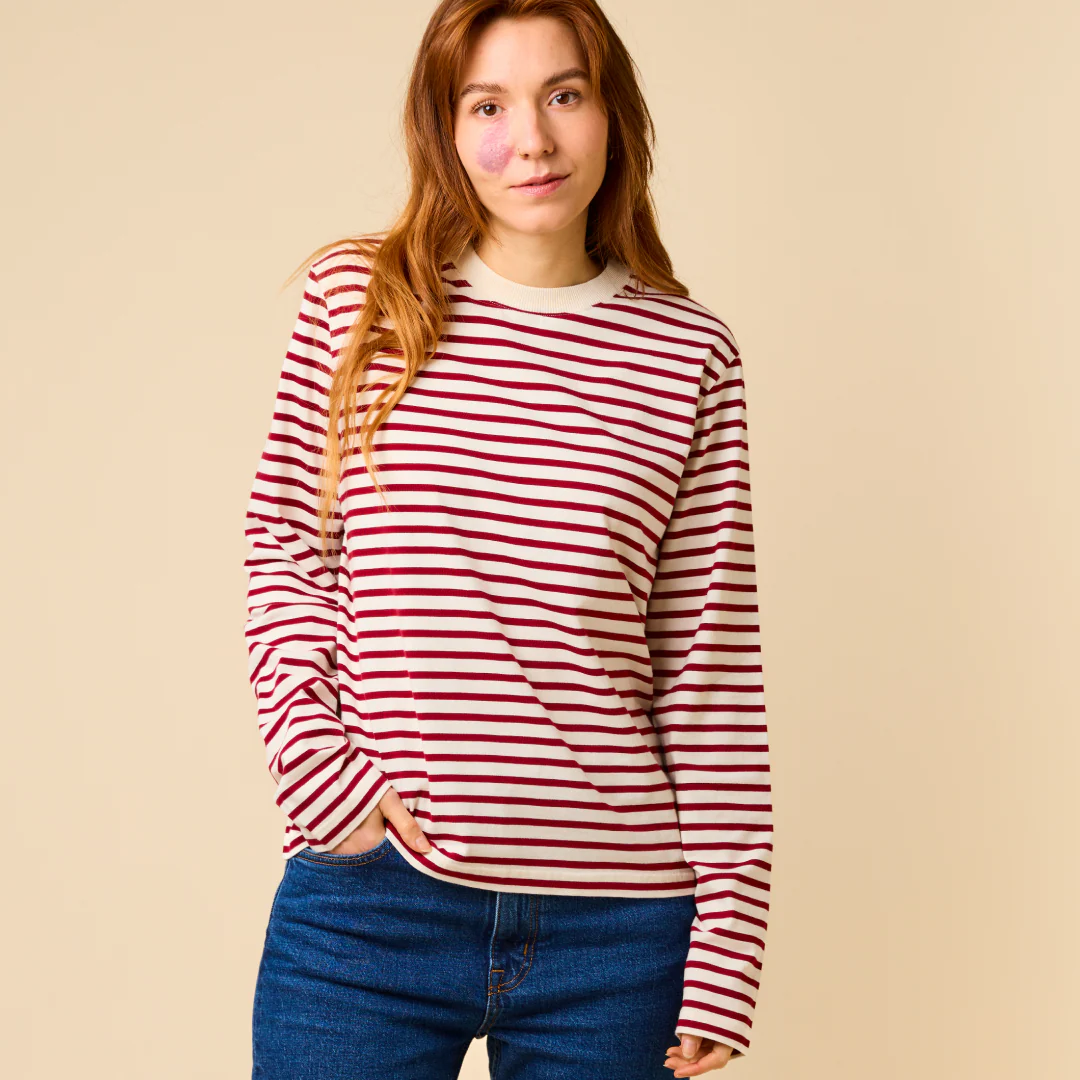Langarmshirt Gestreift aus Bio-Baumwolle in Bordeaux/Off-White - Image 3
