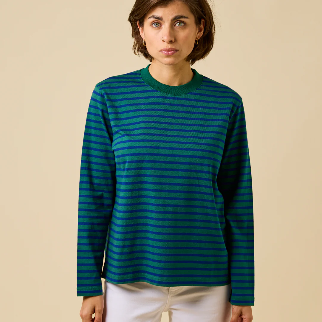 Langarmshirt Gestreift aus Bio-Baumwolle in Dunkelgrün/Blau - Image 3