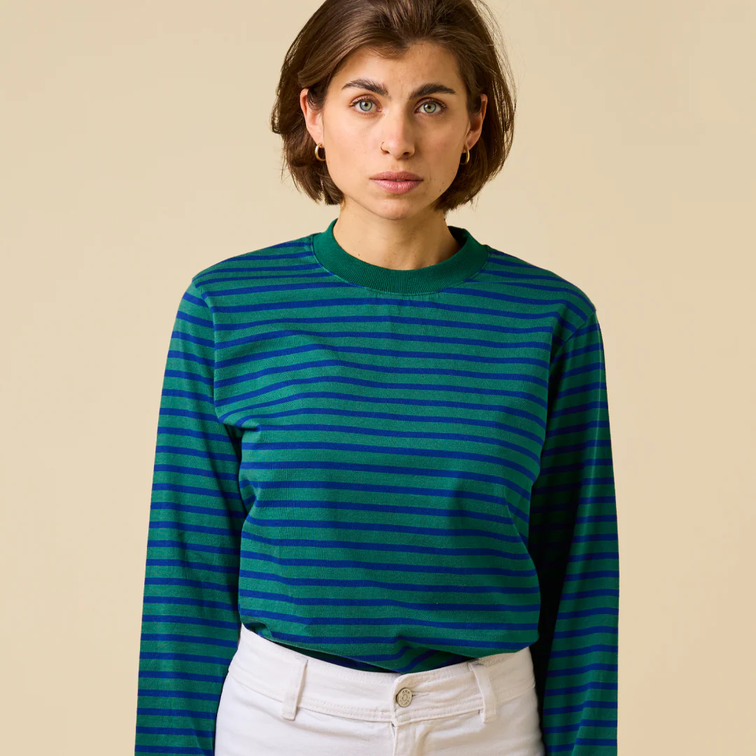 Langarmshirt Gestreift aus Bio-Baumwolle in Dunkelgrün/Blau - Image 5