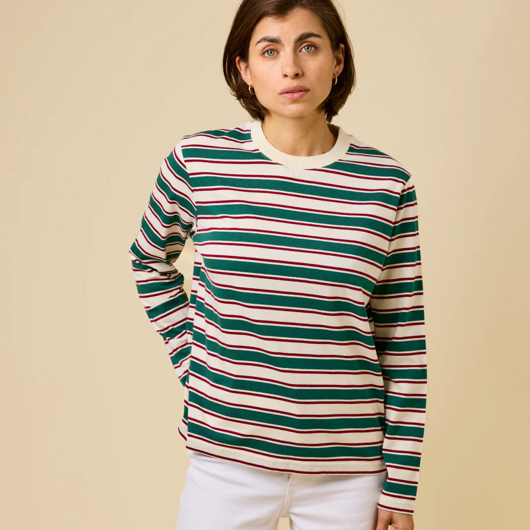 Langarmshirt Gestreift aus Bio-Baumwolle in Dunkelgrün/Bordeaux - Image 3
