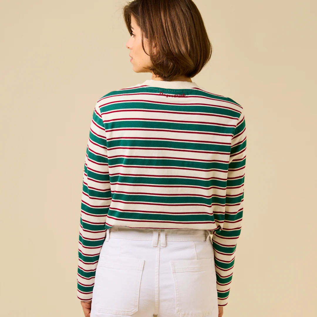 Langarmshirt Gestreift aus Bio-Baumwolle in Dunkelgrün/Bordeaux - Image 4