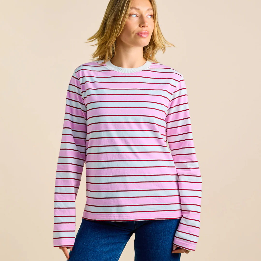 Langarmshirt Gestreift aus Bio-Baumwolle in Weiß/Pink - Image 3