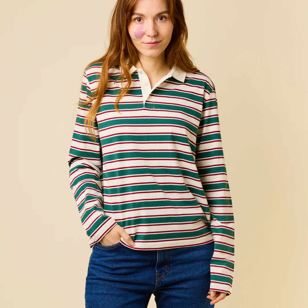 Poloshirt Gestreift aus Bio-Baumwolle in Dunkelgrün/Bordeaux - Image 3