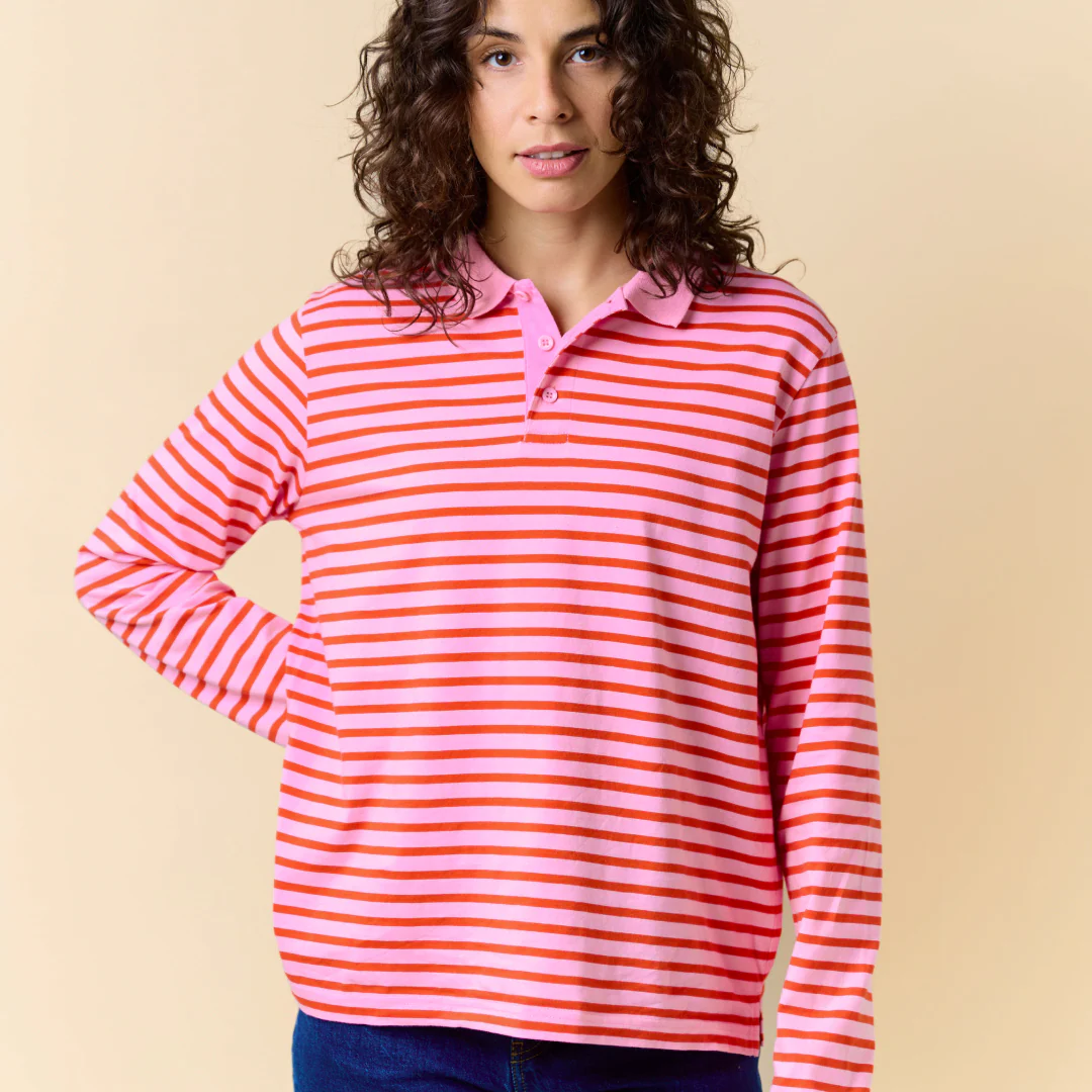 Poloshirt Gestreift aus Bio-Baumwolle in Pink/Rot - Image 3