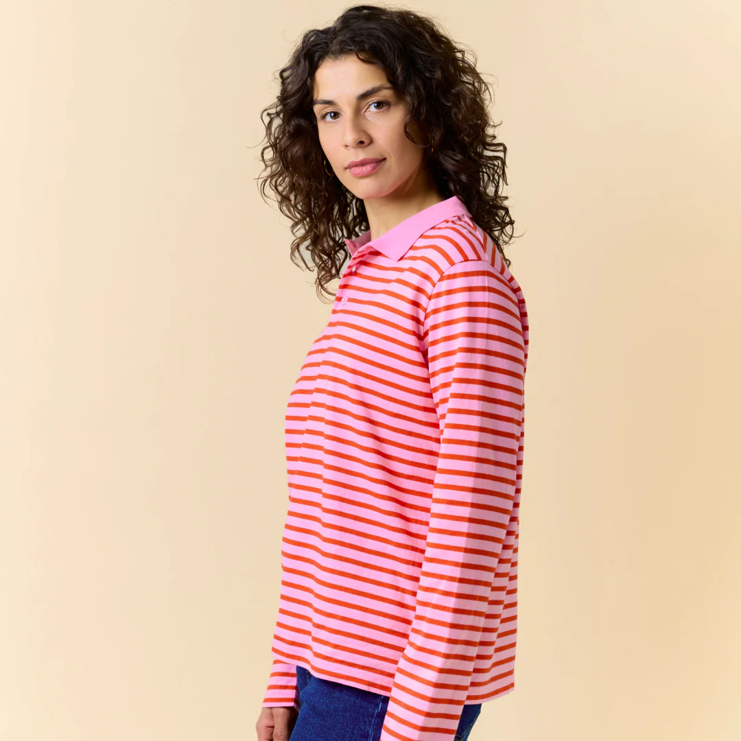 Poloshirt Gestreift aus Bio-Baumwolle in Pink/Rot - Image 4