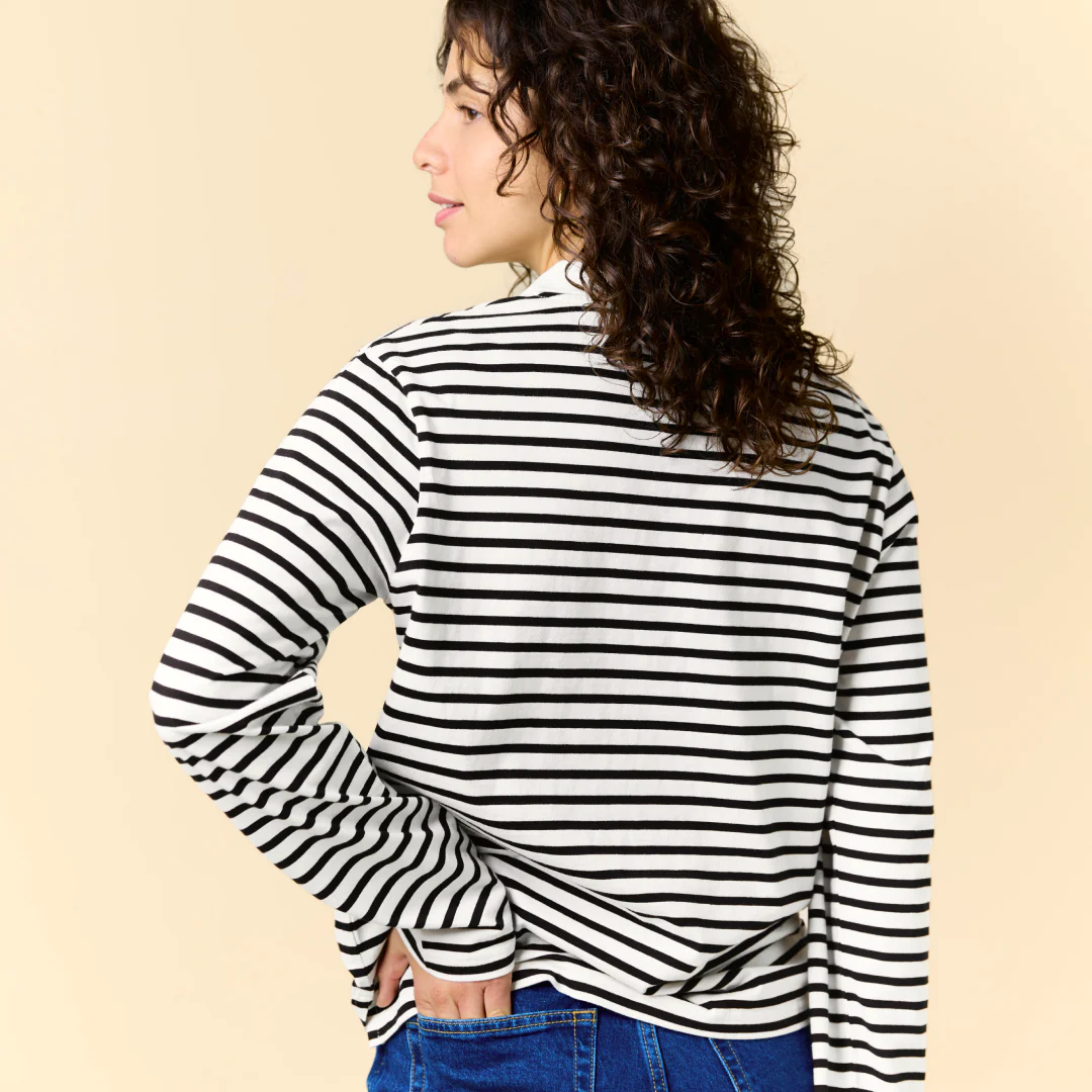 Poloshirt Gestreift aus Bio-Baumwolle in Schwarz/Off-White - Image 3
