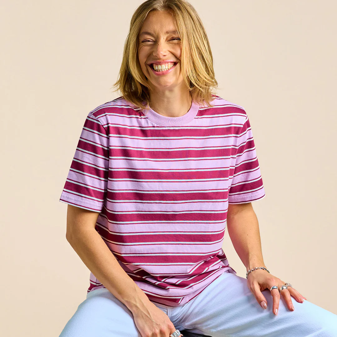 T-Shirt Gestreift aus Bio-Baumwolle in Aubergine/Pink - Image 3