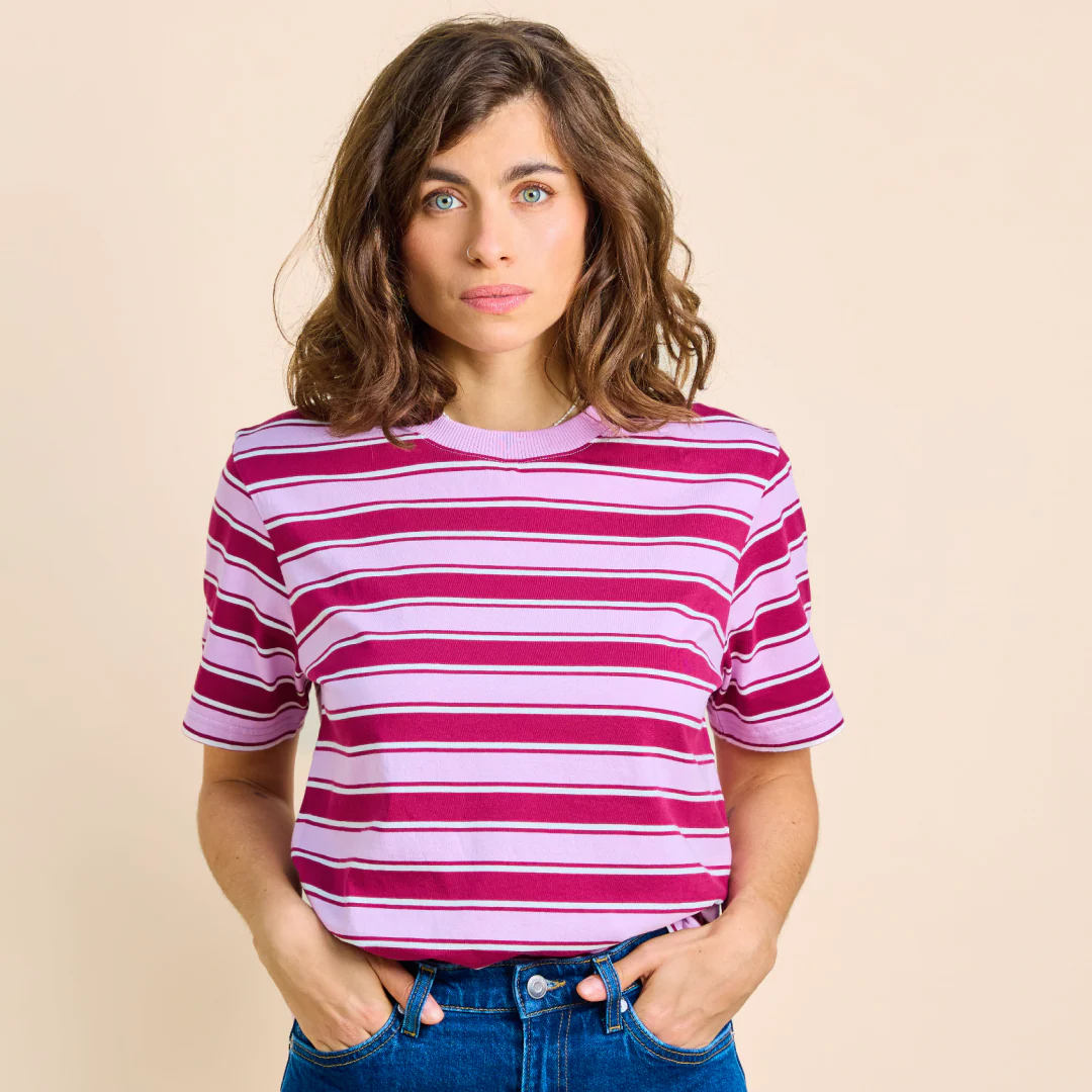 T-Shirt Gestreift aus Bio-Baumwolle in Aubergine/Pink - Image 5