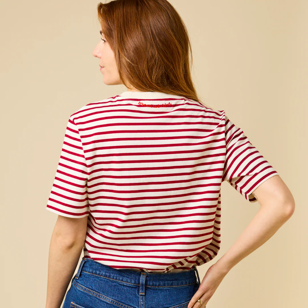 T-Shirt Gestreift aus Bio-Baumwolle in Bordeaux/Off-White - Image 3