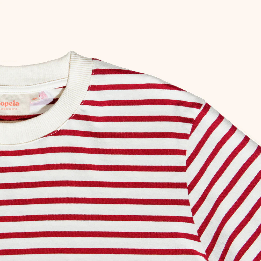 T-Shirt Gestreift aus Bio-Baumwolle in Bordeaux/Off-White - Image 5