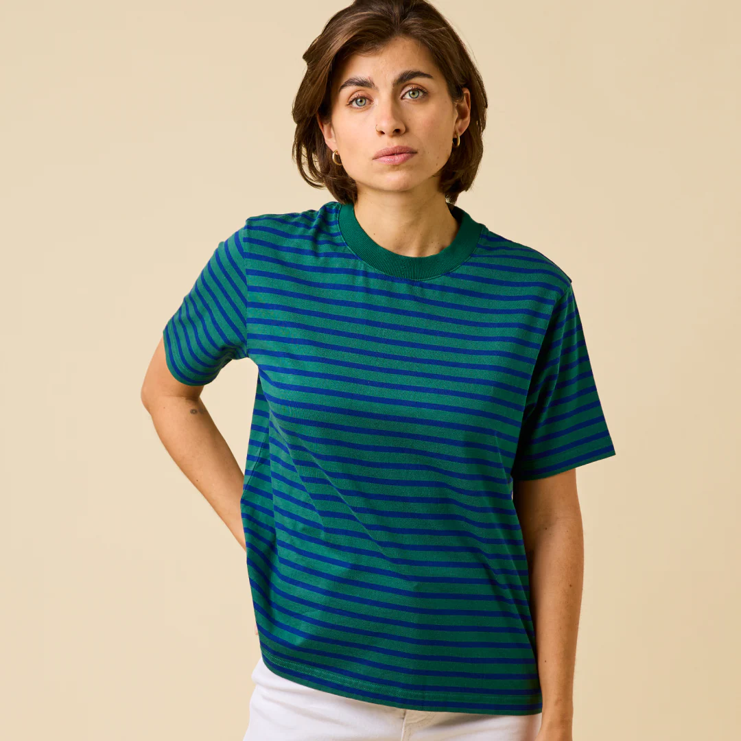 T-Shirt Gestreift aus Bio-Baumwolle in Dunkelgrün/Blau - Image 6