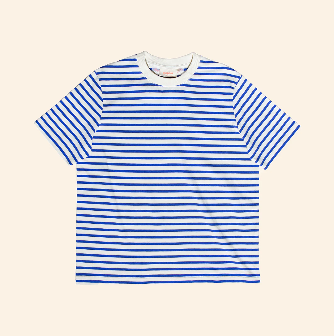 T-Shirt Gestreift aus Bio-Baumwolle in Königsblau/Off-White - Image 3