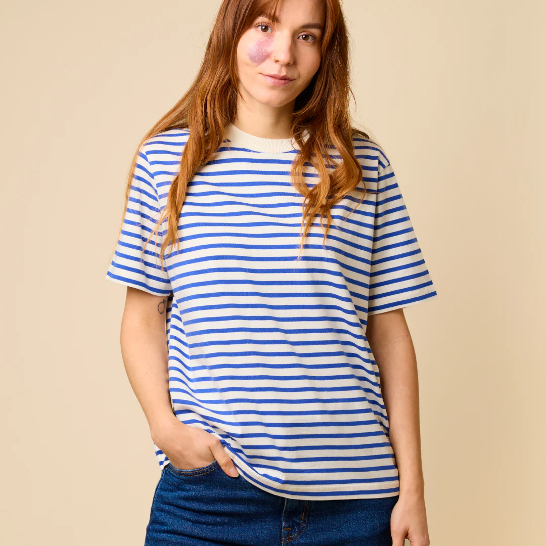 T-Shirt Gestreift aus Bio-Baumwolle in Königsblau/Off-White - Image 5