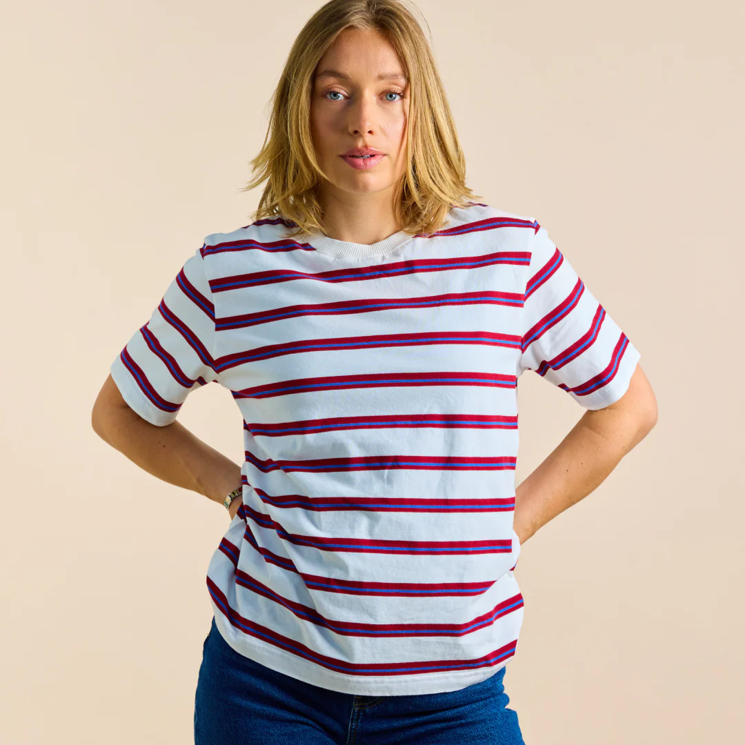 T-Shirt Gestreift aus Bio-Baumwolle in Königsblau/Rot - Image 3