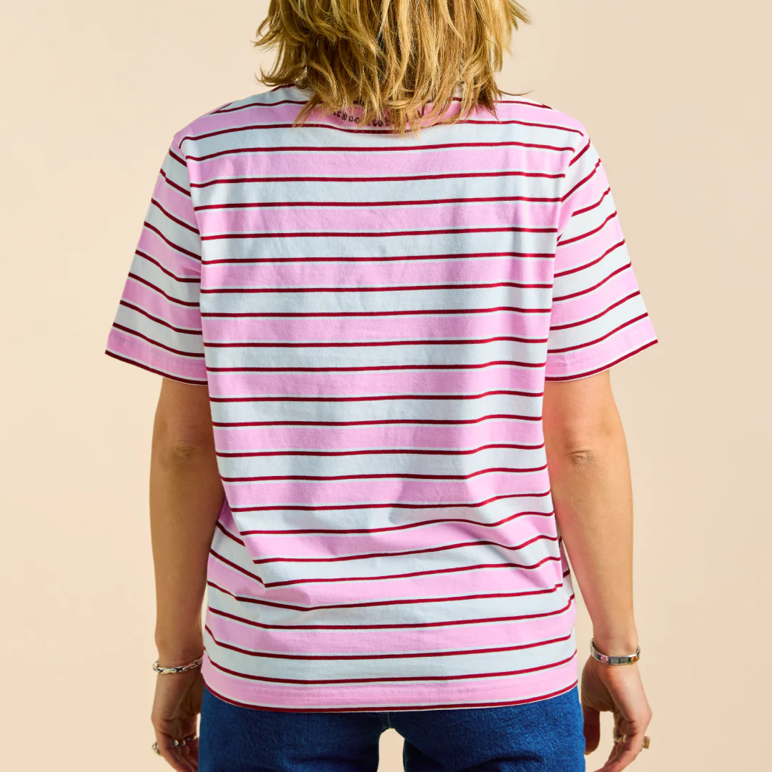 T-Shirt Gestreift aus Bio-Baumwolle in Weiß/Pink - Image 3