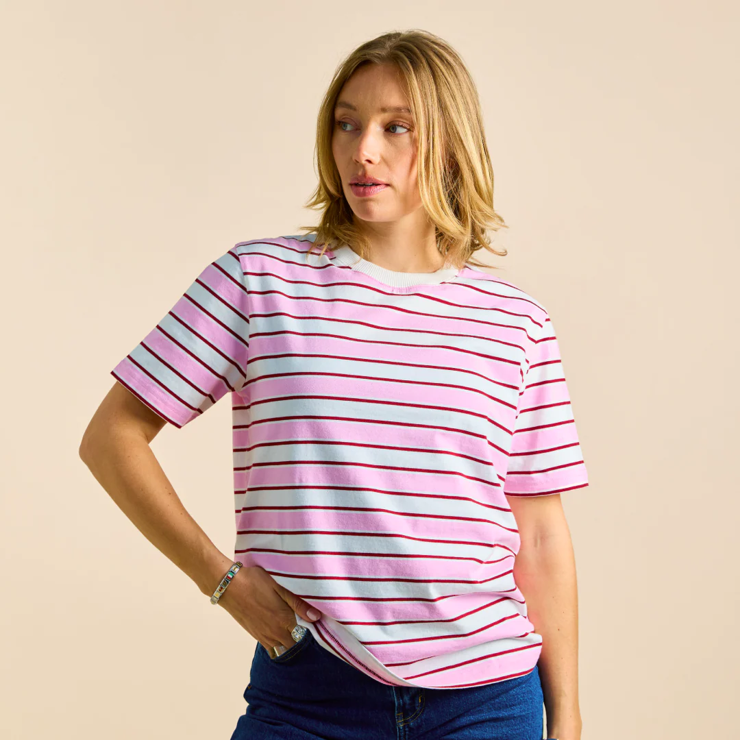 T-Shirt Gestreift aus Bio-Baumwolle in Weiß/Pink - Image 5