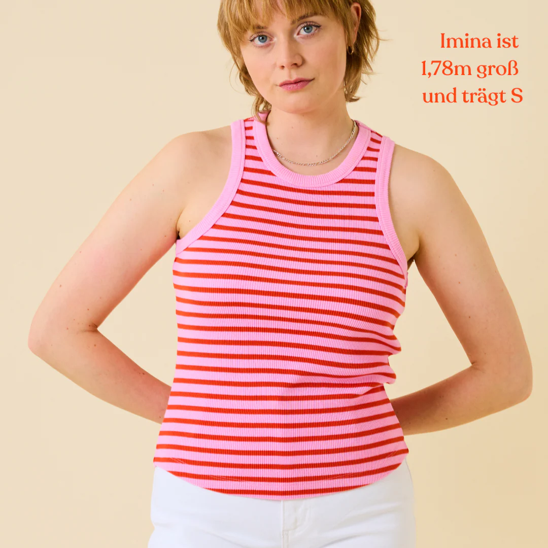The 24/7 Top aus Bio-Baumwolle Gestreift in Pink/Rot - Image 5